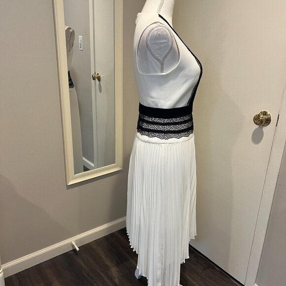BCBGMaxAzria "Adelyn" Off White Sleeveless Pleated Skirt Lace Trim Dress, Size 4 - Picture 10 of 16